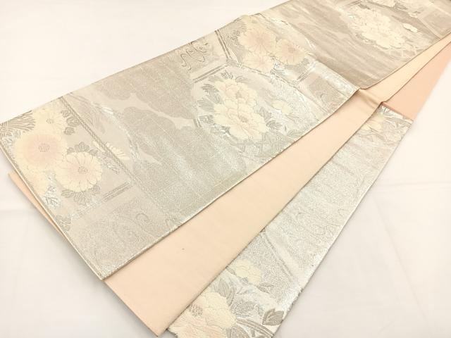 平和屋着物◎六通柄袋帯 唐織 雲取り花文 銀糸 正絹 逸品 BAAT5151jr