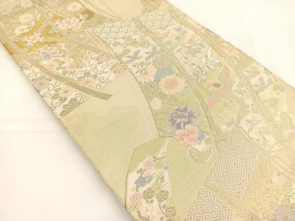平和屋着物◎六通柄袋帯 唐織 几帳花鳥文 金糸 正絹 逸品 BAAT5154jr