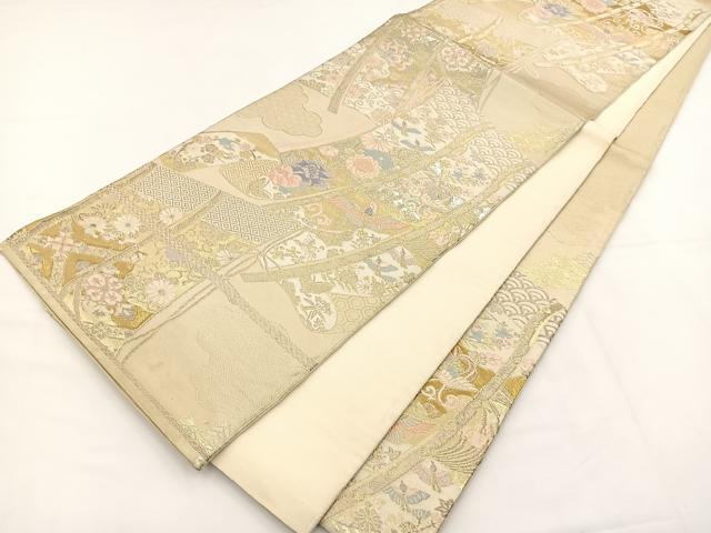 平和屋着物◎六通柄袋帯 唐織 几帳花鳥文 金糸 正絹 逸品 BAAT5154jr