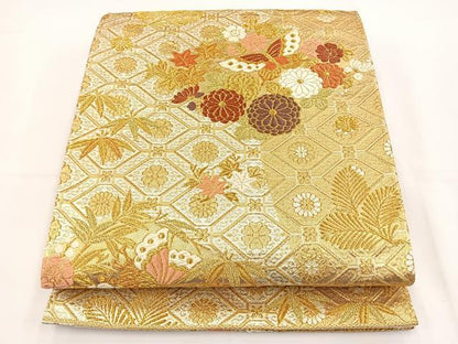 平和屋着物◎六通柄袋帯 唐織 花蝶文 金銀糸 正絹 逸品 BAAT5158jr