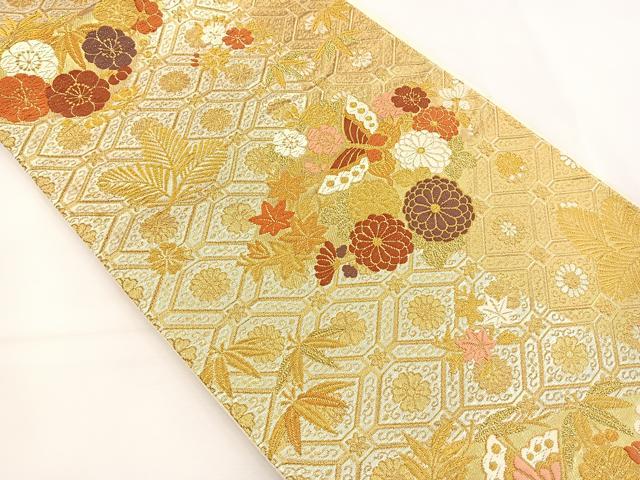 平和屋着物◎六通柄袋帯 唐織 花蝶文 金銀糸 正絹 逸品 BAAT5158jr