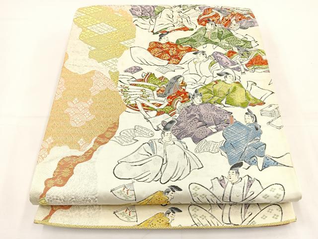 平和屋着物◎六通柄袋帯 三十六歌仙 金糸 正絹 逸品 BAAT5163jr