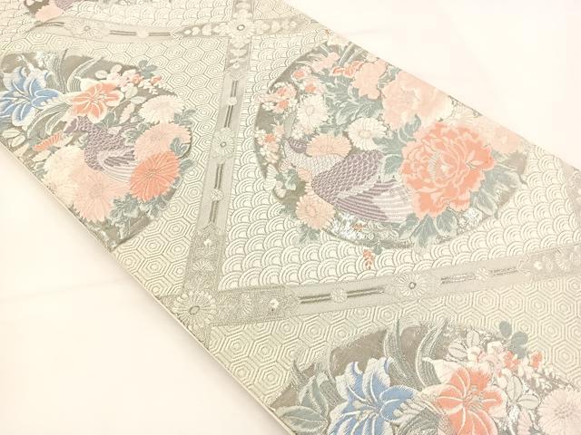 平和屋着物◎六通柄袋帯　唐織　九百錦　桃山花鳥文　プラチナ箔　正絹　逸品　BAAT5165jr