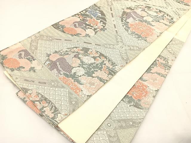 平和屋着物◎六通柄袋帯　唐織　九百錦　桃山花鳥文　プラチナ箔　正絹　逸品　BAAT5165jr