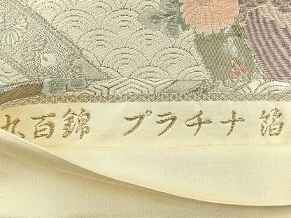 平和屋着物◎六通柄袋帯　唐織　九百錦　桃山花鳥文　プラチナ箔　正絹　逸品　BAAT5165jr