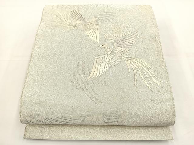 平和屋着物◎太鼓柄袋帯　総刺繍　綴れ　鳳凰文　銀彩　正絹　逸品　BAAT5169jr