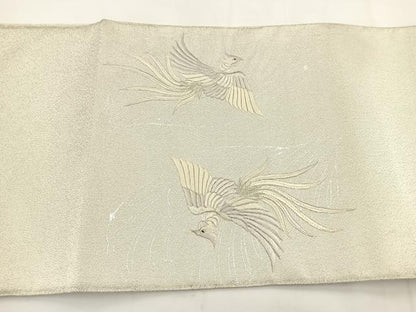 平和屋着物◎太鼓柄袋帯　総刺繍　綴れ　鳳凰文　銀彩　正絹　逸品　BAAT5169jr