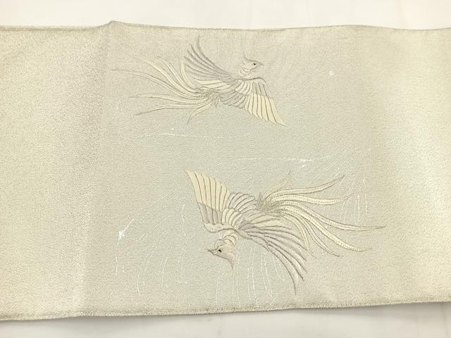 平和屋着物◎太鼓柄袋帯　総刺繍　綴れ　鳳凰文　銀彩　正絹　逸品　BAAT5169jr