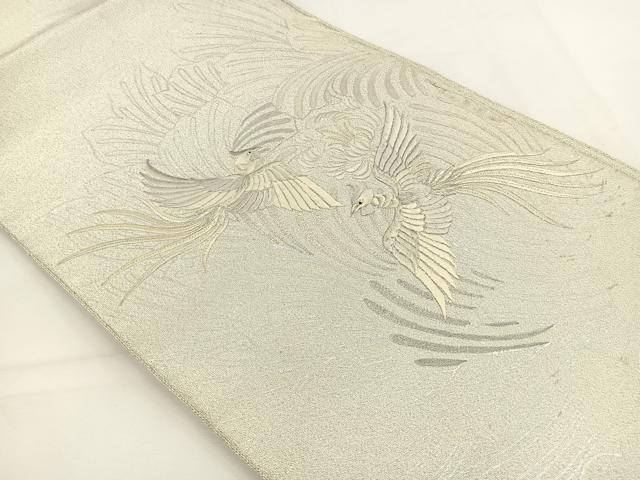 平和屋着物◎太鼓柄袋帯　総刺繍　綴れ　鳳凰文　銀彩　正絹　逸品　BAAT5169jr