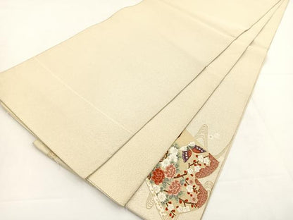 平和屋着物◎太鼓柄袋帯 綴れ 唐織 冊子花蝶文 金糸 正絹 逸品 BAAT5174jr