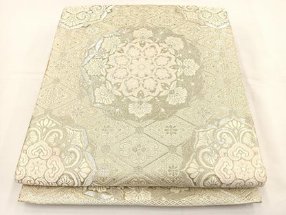 平和屋着物◎六通柄袋帯 唐織 正倉院花文 銀糸 正絹 逸品 BAAT5176jr