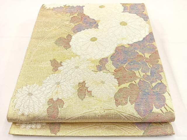 平和屋着物◎六通柄袋帯 唐織 菊 金糸 正絹 逸品 BAAT5179jr