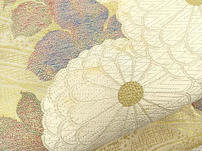 平和屋着物◎六通柄袋帯 唐織 菊 金糸 正絹 逸品 BAAT5179jr