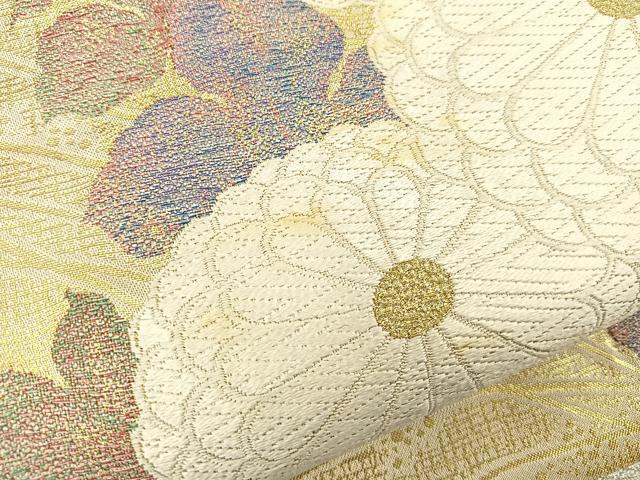 平和屋着物◎六通柄袋帯 唐織 菊 金糸 正絹 逸品 BAAT5179jr