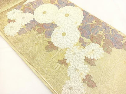 平和屋着物◎六通柄袋帯 唐織 菊 金糸 正絹 逸品 BAAT5179jr