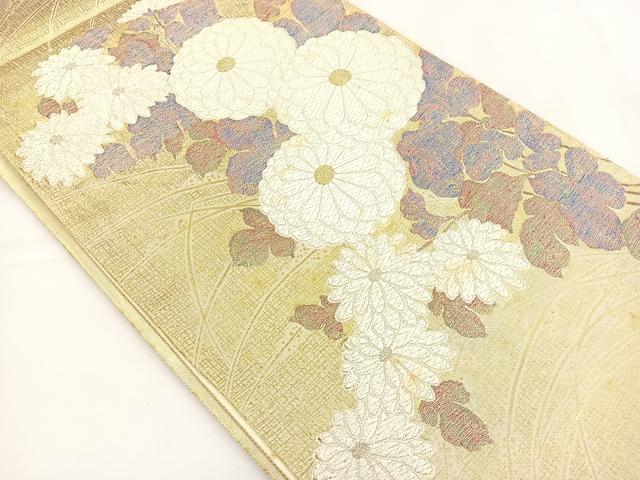 平和屋着物◎六通柄袋帯 唐織 菊 金糸 正絹 逸品 BAAT5179jr