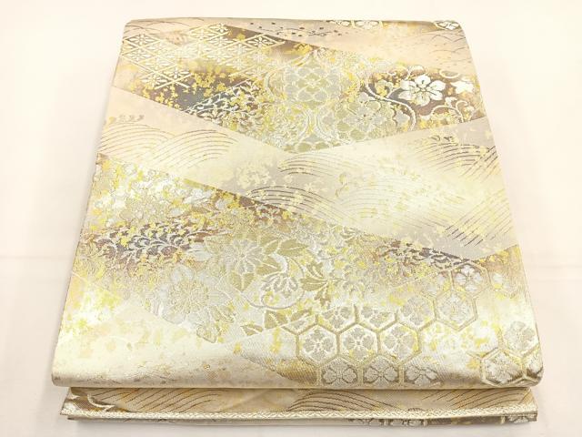 平和屋着物◎六通柄袋帯　切嵌花文　金銀糸　正絹　逸品　BAAT5188jr