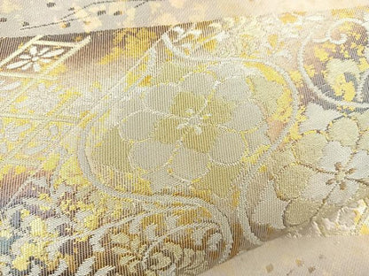 平和屋着物◎六通柄袋帯　切嵌花文　金銀糸　正絹　逸品　BAAT5188jr
