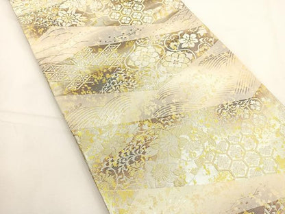 平和屋着物◎六通柄袋帯　切嵌花文　金銀糸　正絹　逸品　BAAT5188jr