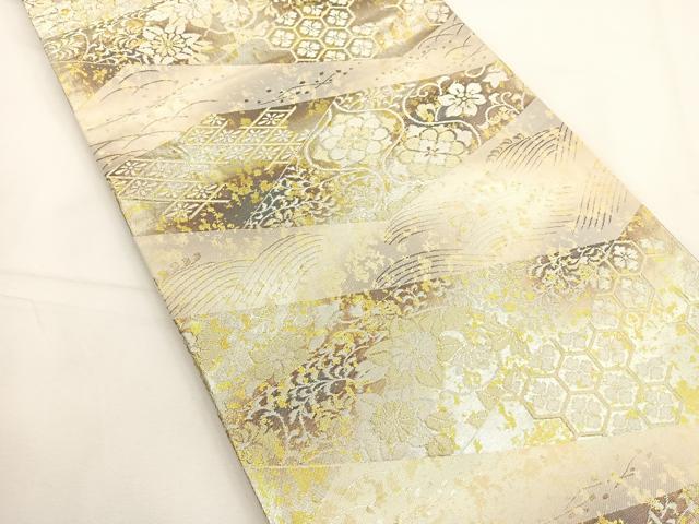 平和屋着物◎六通柄袋帯　切嵌花文　金銀糸　正絹　逸品　BAAT5188jr