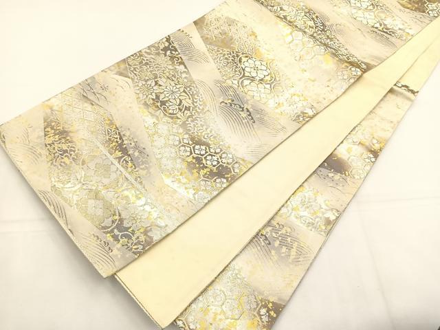 平和屋着物◎六通柄袋帯　切嵌花文　金銀糸　正絹　逸品　BAAT5188jr