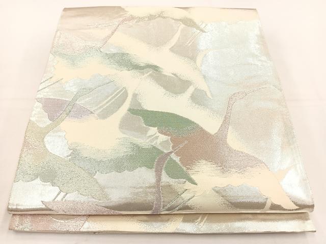 平和屋着物◎六通柄袋帯 飛鶴文 銀糸 正絹 逸品 BAAT5191jr