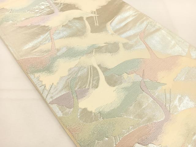 平和屋着物◎六通柄袋帯 飛鶴文 銀糸 正絹 逸品 BAAT5191jr