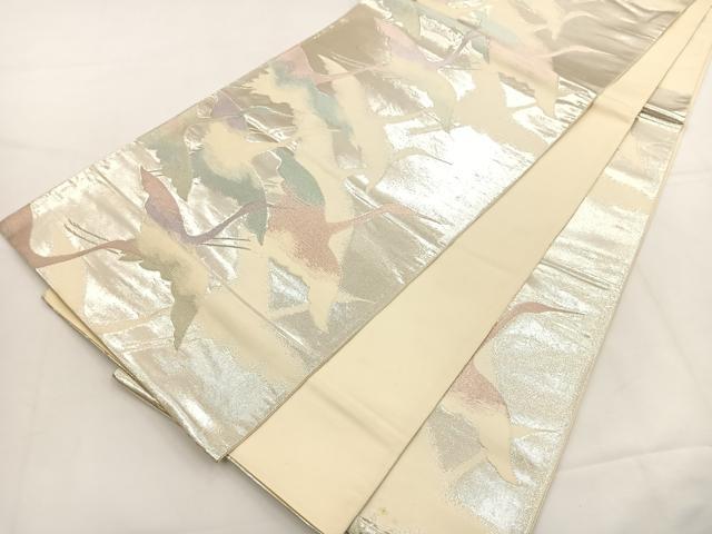平和屋着物◎六通柄袋帯 飛鶴文 銀糸 正絹 逸品 BAAT5191jr