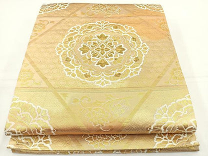 平和屋着物◎六通柄袋帯　唐織　正倉院花文　金糸　正絹　逸品　BAAT5199jr