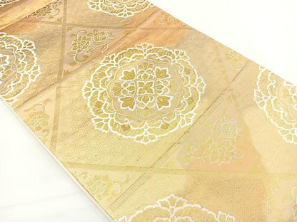 平和屋着物◎六通柄袋帯　唐織　正倉院花文　金糸　正絹　逸品　BAAT5199jr