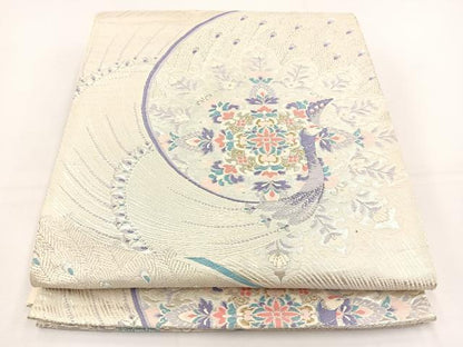 平和屋着物◎六通柄袋帯　唐織　孔雀花文　金銀糸　正絹　逸品　BAAT5202jr