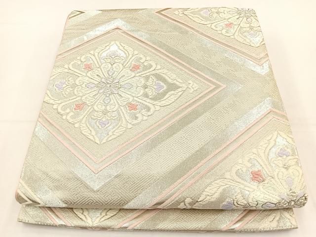 平和屋着物◎六通柄袋帯　唐織　花菱文　銀糸　正絹　逸品　BAAT5203jr