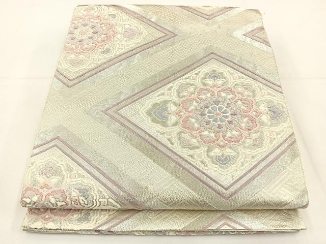 平和屋着物◎六通柄袋帯　唐織　花菱文　銀糸　正絹　逸品　BAAT5254je