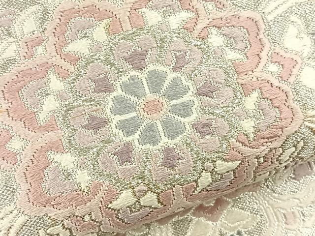平和屋着物◎六通柄袋帯　唐織　花菱文　銀糸　正絹　逸品　BAAT5254je