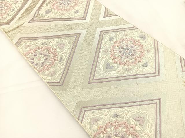 平和屋着物◎六通柄袋帯　唐織　花菱文　銀糸　正絹　逸品　BAAT5254je