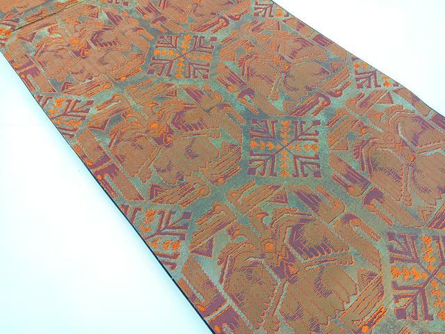 平和屋着物◎六通柄袋帯 コプト文 黒地 引箔 正絹 逸品 BAAT5286jr
