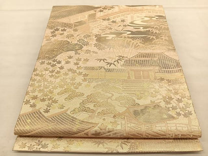 平和屋着物◎六通柄袋帯　渡橋風景文　金糸　正絹　逸品　BAAT5366hv