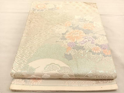 平和屋着物◎六通柄袋帯 唐織 花車文 銀糸 正絹 逸品 BAAT5369hv