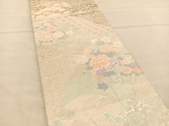 平和屋着物◎六通柄袋帯 唐織 花車文 銀糸 正絹 逸品 BAAT5369hv