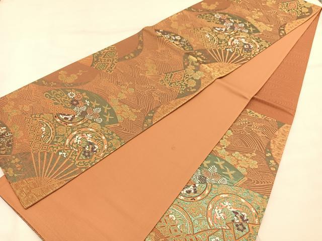 平和屋着物◎六通柄袋帯 唐織 扇面花鳥文 金糸 正絹 逸品 BAAT5372hv