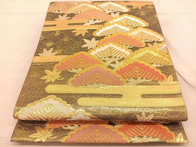 平和屋着物◎六通柄袋帯　唐織　松楓文　金銀糸　正絹　逸品　BAAT5374hv