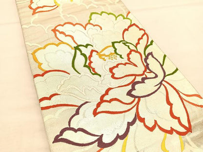 平和屋着物◎六通柄袋帯 唐織 牡丹 金銀糸 正絹 逸品 BAAT5379hv