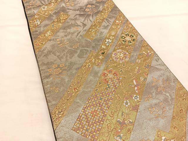 平和屋着物◎六通柄袋帯 唐織 花鳥短冊文 金糸 正絹 逸品 BAAT5382hv