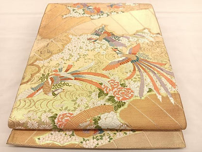 平和屋着物◎六通柄袋帯 唐織 花鳥御苑 金糸 正絹 逸品 BAAT5398hv