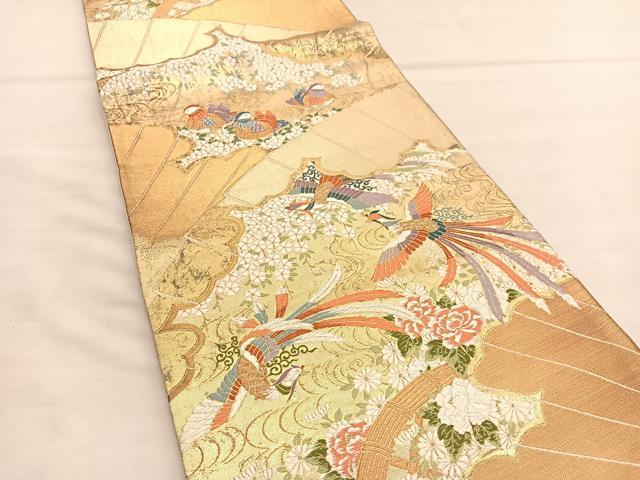 平和屋着物◎六通柄袋帯 唐織 花鳥御苑 金糸 正絹 逸品 BAAT5398hv