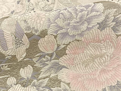 平和屋着物◎六通柄袋帯 唐織 花鳥文 銀糸 正絹 逸品 BAAT5412yt