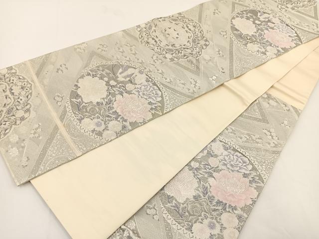 平和屋着物◎六通柄袋帯 唐織 花鳥文 銀糸 正絹 逸品 BAAT5412yt