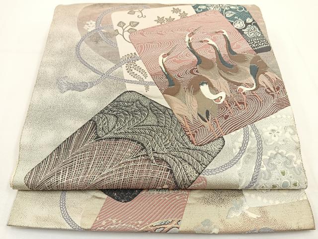 平和屋着物◎六通柄袋帯 九百錦 彩鶴艶麗文 金銀糸 正絹 逸品 BAAT5415yt