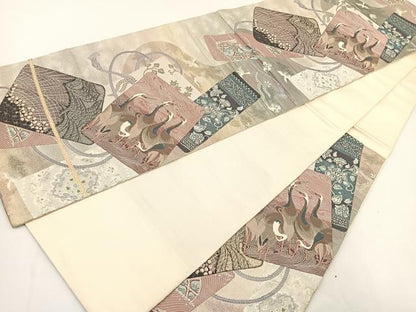 平和屋着物◎六通柄袋帯 九百錦 彩鶴艶麗文 金銀糸 正絹 逸品 BAAT5415yt