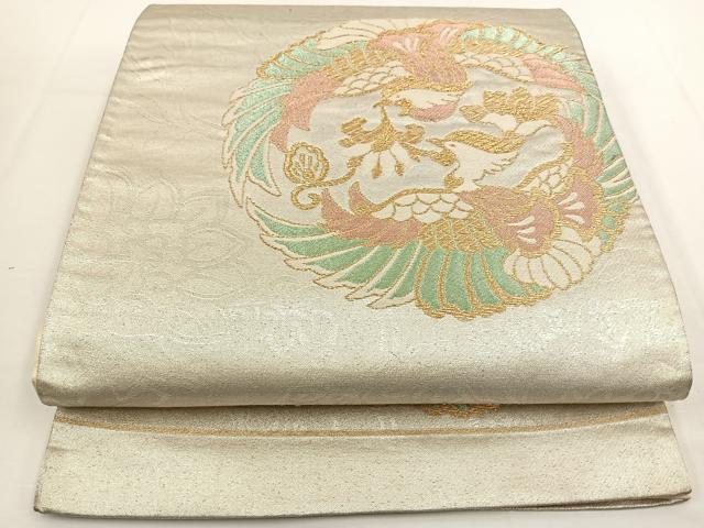 平和屋着物◎六通柄袋帯 双鳥丸文 金銀糸 正絹 逸品 BAAT5433yt